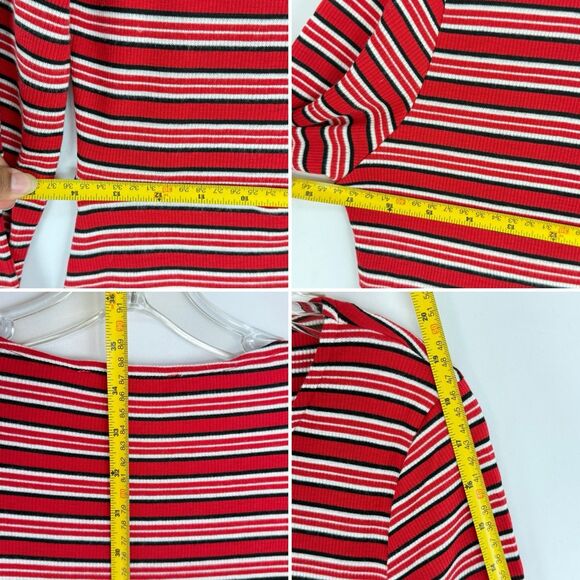 PINK Rose Size M Striped Knit Long Sleeve Button Front Shirt Dress Women’s - Picture 9 of 16